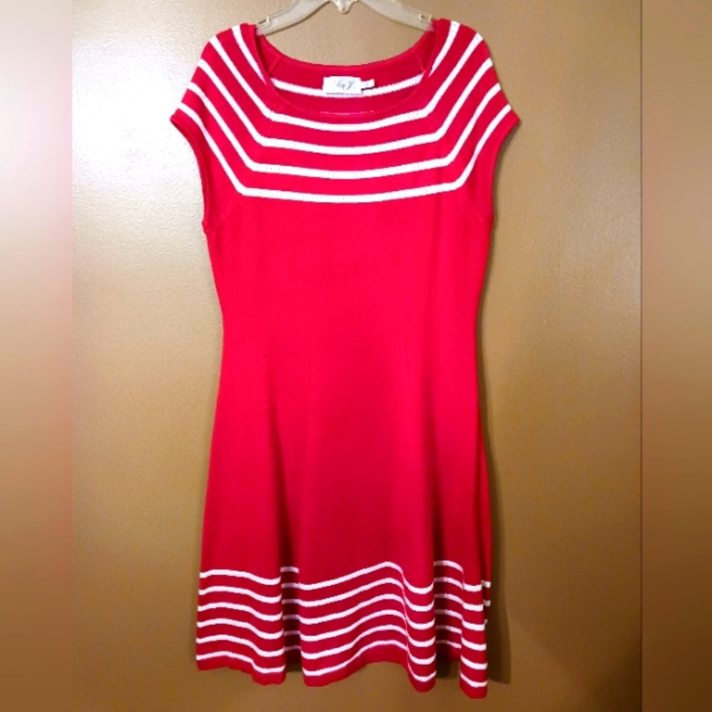 Eliza J Stripe Knit Fit and Flare Dress